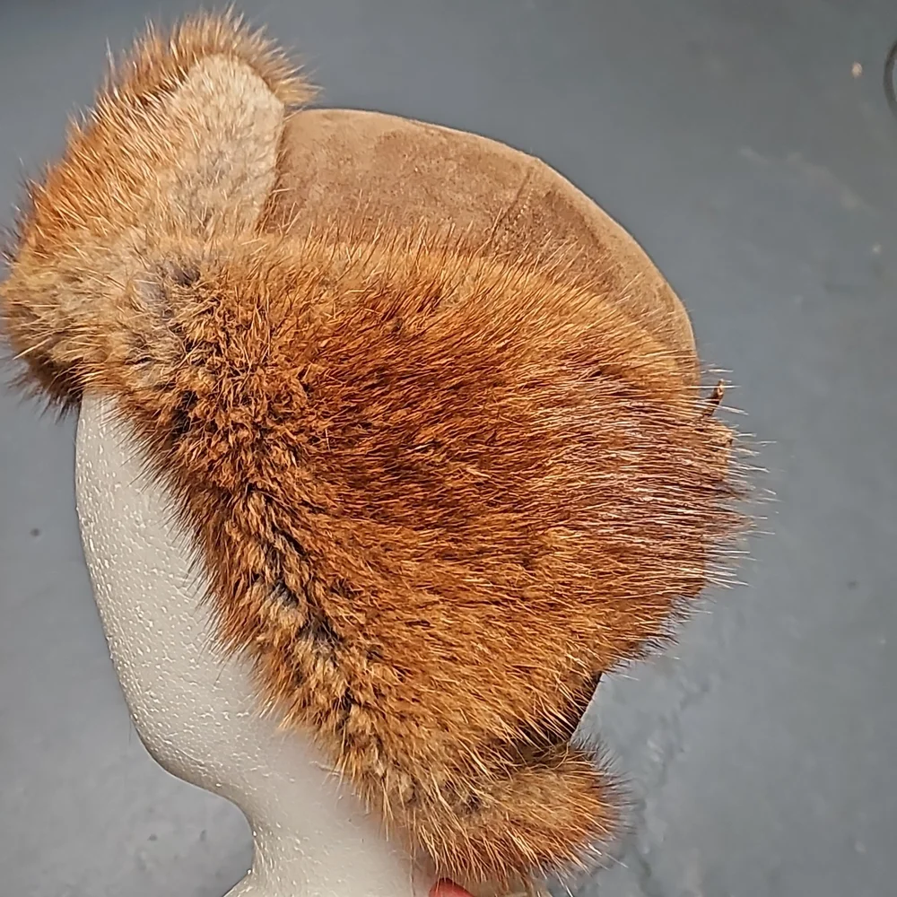 Vintage real fur russian style ushanka trapper hat